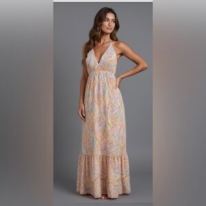 Boho Paisley Halterneck Ruffle Hem Dress